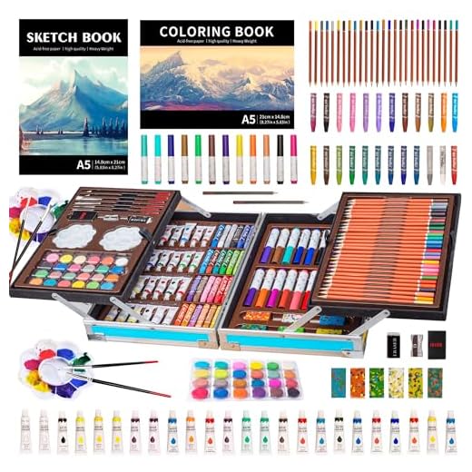 Maletin Pinturas para Niños, KINSPORY 139 piezas Juegos de Dibujo, Pinturas para Niños, Acuarelas Niños, Lapices de Dibujo (Azul)