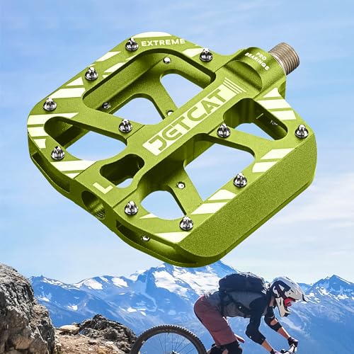 JETCAT Mountain Bike Pedals - MTB Pedals Flat, Bicycle Pedals for BMX MTN Road Gravel EBike, BMX Pedals, Flat Pedals, Road Bike Pedals, Specialized Parts, Metal Aluminum 9/16" Green