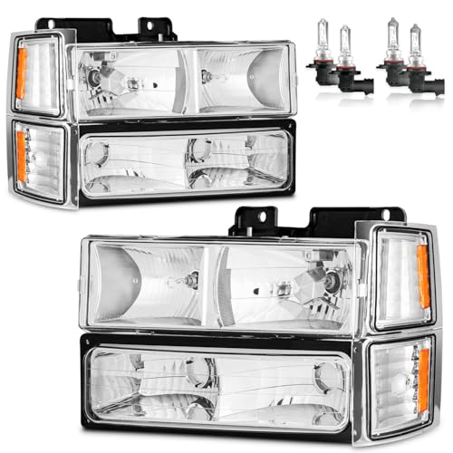 Vizotae Headlights W/Bulbs for 1994-1998 Chevy C10 Pickup Truck C/K 1500 2500 3500 Silverado Tahoe Suburban 1992-1994 Blazer Driver & Passenger Side