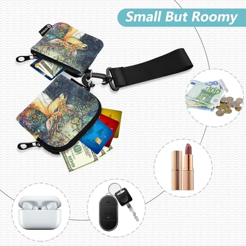 Mysterious Brown Deer Women's Card Cases Change Holder Slim Detachable Money Organizers with Wristlet Strap for Women 2 Packs de Mujer para tarjetas2