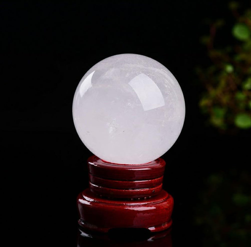 RVBLRDSE White Quartz Crystal Ball with Stand,Clear Sphere for Home and Office Decor, Gemstone for Witchcraft and Decorative Balls,5.5"(14cm) Gemstone Stone