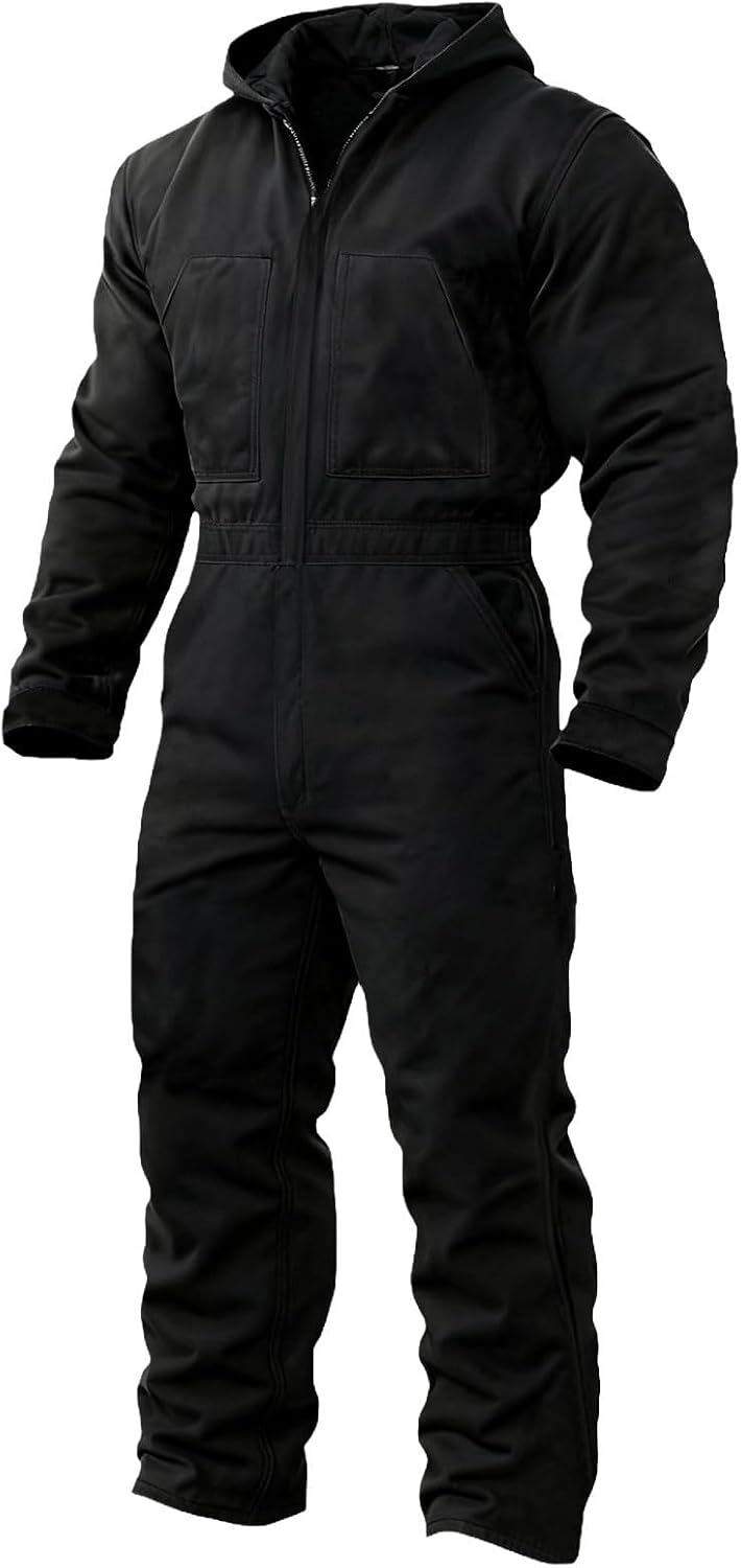Insulated Coveralls Men Hooded Jumpsuit Heavy-Duty Protective Work Coverall for Construction and Frigid Weather