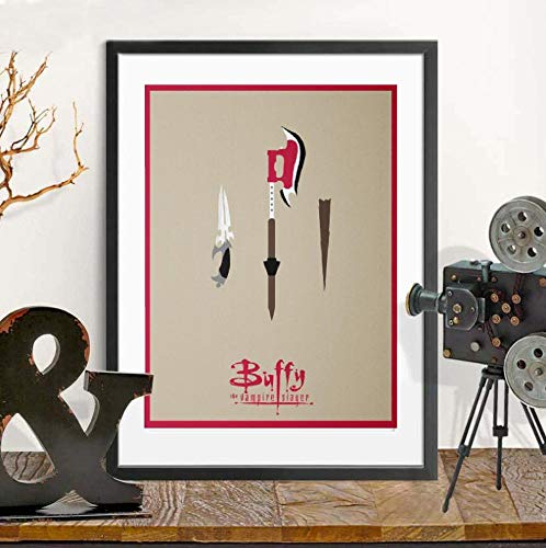 Buffy the Vampire Slayer Poster Minimaler Kunstdruck Sensenmesser Holzpfahl Buffy Wandkunst Gemälde 90er Jahre TV-Show Poster Bilder 24x32inch