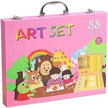 HEYCANDY Portable Art Set- Drawing Art Supplies Includes Oil Pastels, Colored Pencils, Watercolor Pens, Watercolors For Kids & Adults. (pink)