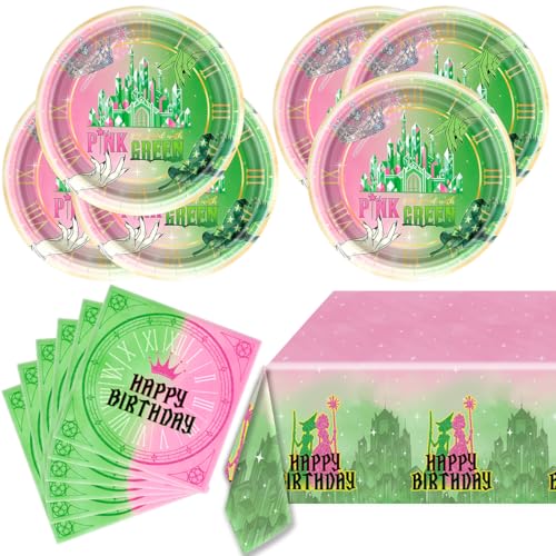41pcs Witch Party Decorations Tableware 20 Pink Green Plate 20 Napkins Tablecloth for Pink and Green Witch Party Supplies
