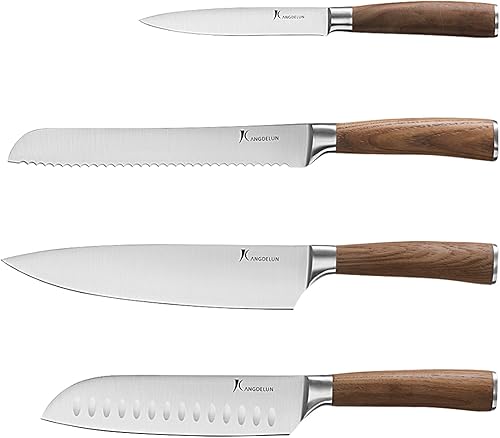 Natura Series - Juego de 4 cuchillos de chef con caja de regalo, cuchillos de cocina ultra afilados con asas de madera natural