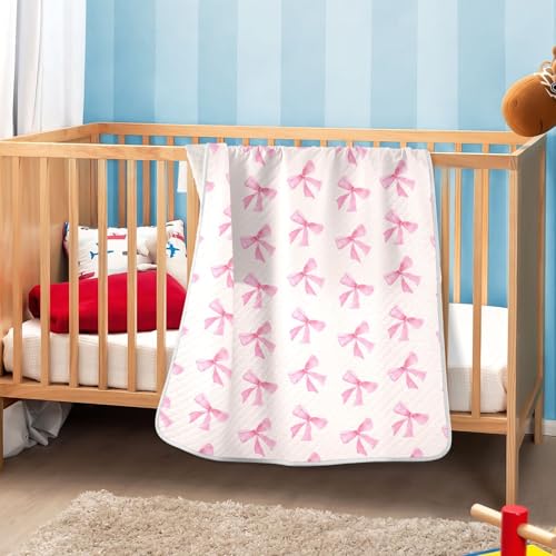 Image of Pink Bow Baby Blanket Cotton Cozy Throw Blanket Warm Nursery Swaddle Receiving Toddler Blankets 30 inch x 40