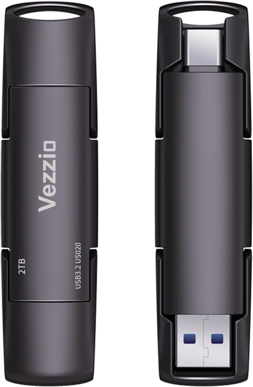 2TB SSD Vezzio USB Flash Drive Speed up to 1000MB/s, USB 3.2 Gen2+Type C Dual Port Portable SSD, External Solid State Drives for iPhone 17,16, 15 Series/MacBook/Android Phone/Audio - Image 8