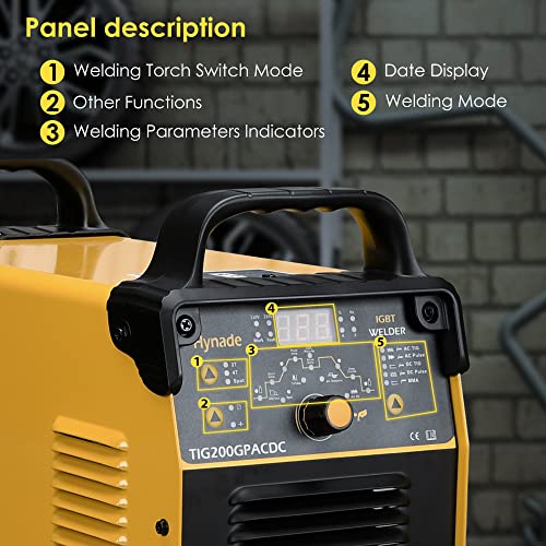 Hynade Tig Welder Tig200Gpacdc 200 Amp Ac/Dc Tig Welder/Arc/Spot Welder With Pulse Ac/Dc, Digital Inverter Dual Voltage 110/220V Aluminum Tig Welding Machine #TOP3