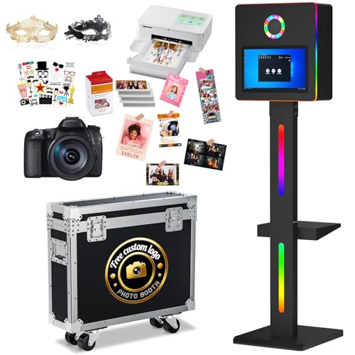 Image of DSLR Photo Booth with Camera & Printer,Mirror Photo Booth with 15.6 inch Touch Screen,Flight Case,Built-in Mini PC,App Control-Perfect for Weddings,Parties,Event Rentals (Black, Camera+Printer)