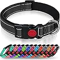 Taglory Reflective Nylon Dog Collar with Safety Buckle, Adjustable Pet Collars with Soft Neoprene Padding for Medium Dogs,Black