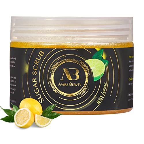Ab Amira Beauty Lemon Sugar Body Scrub - Moisturizing, Exfoliating Deep Skin Cleanser Reduces Acne, Cellulite, Dead Skin, Scars, And Wrinkles - Restores Hydration And Elasticity 14Oz #TOP27
