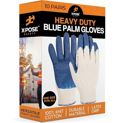 Image of Xpose Safety Red & Blue Palm Work Gloves - Latex-Coated Knit Grip Safety Gloves for Construction, Electricians, & General Use