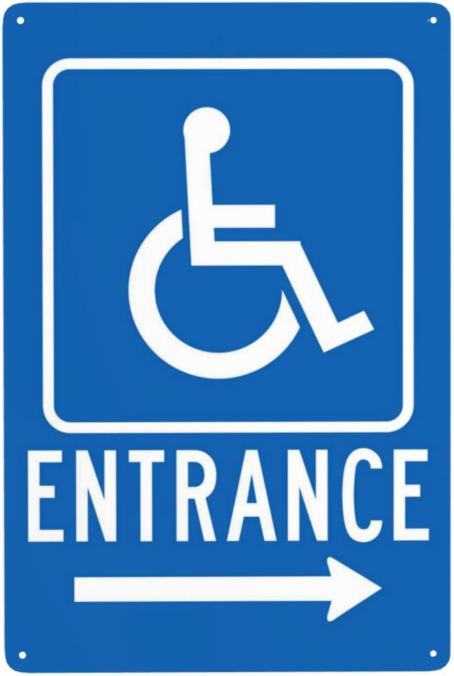 Right Arrow Handicap Entrance Rust Free Aluminum Warning Sign - Security Decor with Pre-Drilled Holes for Mall, Hospital - 16x12 Inch​