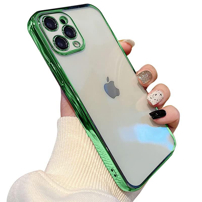 Image of mobistyle Designed for iPhone 13 Pro Electroplating Bumper Clear Back Cover for iPhone 13 Pro Cover (Silicone | Electroplating Green)