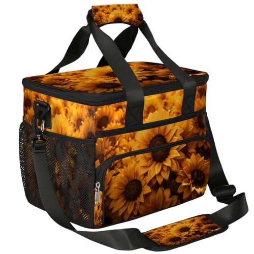 Flower Border Insulated Picnic Backpack Lunch Box for Women Men Picnic Basket Tote Lunch Bag Picnic Bag Portable Lunch Bags for Picnic, Beach, Work, Trip,Office, Camp Sunflower