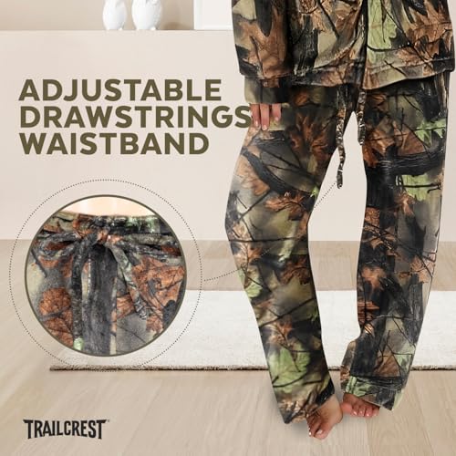 TrailCrest by Treel Camo Soft Plush Fleece Button Down Long Sleeve Shirt and Pants Pajama Lounge Set4