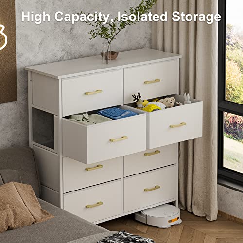 Tall-Dresser-for-Bedroom-with-8-Drawers-Chest-of-Drawers-for-Closet-Living-Room-Hallway-Nursery-White-Dresser-with-Sturdy-Steel-Frame-Fabric-Bins-Leather-Finish-Wood-Top-White Tall Dresser for Bedroom with 8 Drawers Chest of Drawers for Closet Living Room Hallway Nursery White Dresser with Sturdy Steel Frame Fabric Bins Leather Finish Wood Top White