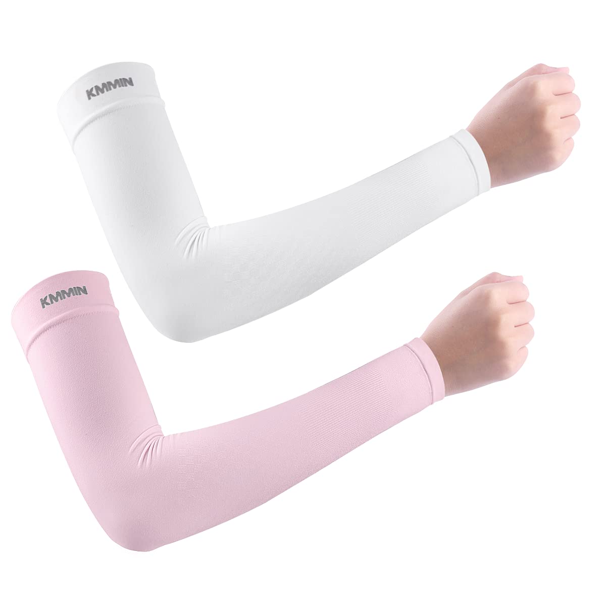 KMMIN Arm Sleeves, UV Protection Sleeves for Driving Cycling Golf Basketball Warmer Cooling Arm Sleeves UPF 50 Sunblock Protective Gloves for Men Women Adults Covering Tattoos, (White+Pink)