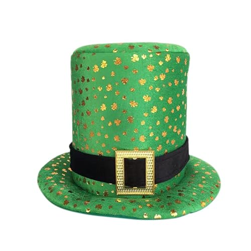 Liatunou St.Patrick's Day Shamrock Clover Hat Irish Green Top Hat Leprechaun Hat Costume Accessories for Adult and Teens (Green Gold)