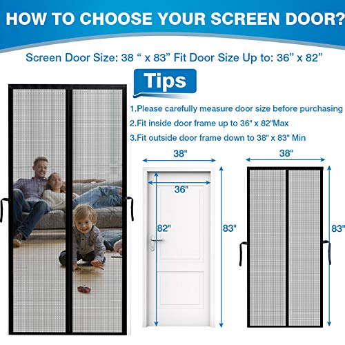 ACMETOP Magnetic Screen Door 38\" x 83\", Upgraded Fiberglass Mesh Screen Door with Handy Hasps, Door Screen with 36 Magnets & 6 Weighted Sticks, Full Frame Hook & Loop Fits Door Size Up to 38\" x 83\" - Thumbnail 4