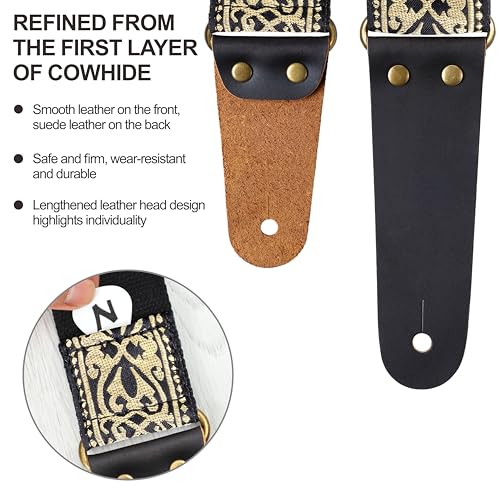 image for Nefelibata Guitar Strap, Embroidered Cotton Guitar Straps with Head Co