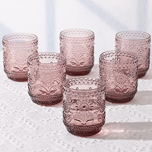 Airsky-Set-of-6-Red-Vintage-Drinking-Glassware-12OZ-Pink-Glass-Drinking-Cups-Thick-Farmhouse-Drinking-Glasses-Embossed-Kitchen-Glassware-Set-for-Soda-Lemonade-Cocktail-Wine-Dishwasher-Safe Airsky Set of 6 Red Vintage Drinking Glassware 12OZ Pink Glass Drinking Cups Thick Farmhouse Drinking Glasses Embossed Kitchen Glassware Set for Soda Lemonade Cocktail Wine Dishwasher Safe