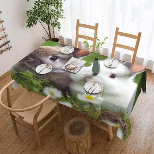 Nappe rectangulaire polyester Two Little Cute Rabbits lavable pour protéger votre table des taches