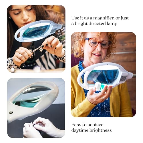 Brightech LightView Pro LED Magnifying Floor Lamp - Daylight Bright Full Spectrum Magnifier Lighted Glass Lens - Height Adjustable Gooseneck Standing Light - for Reading Task Craft Lighting - White by Brightech - Image 6