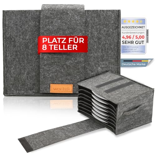 wortek Camping Tellerhalter Wohnmobil Zubehör Innen, Filztasche für 8 Teller, Camping Geschirr Aufbewahrung, Camping Zubehör Wohnmobil Gadgets, Schrank Organizer