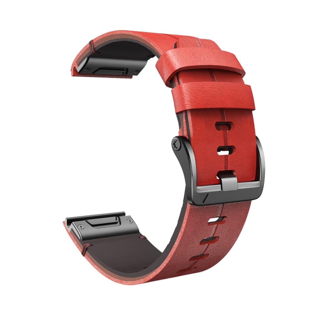 KAVJU 22/26mm Official Leather Watchbands For Garmin Fenix 7X 7 6 6X Pro 5 5X Plus 935 945 Smartwatch Band QuickFit Bracelet Strap (Color : Red-brown, Size : 26mm D2 MK1 MK2)