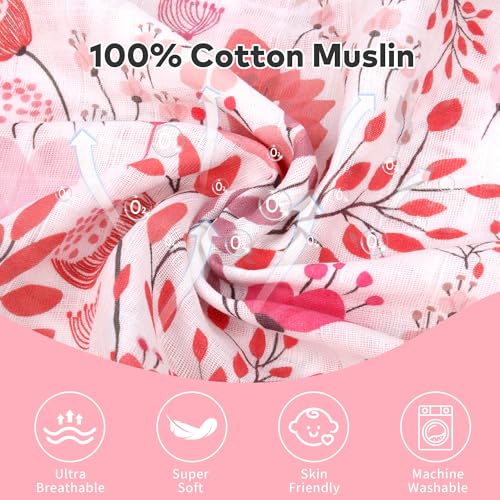 Image of Rquite Infant Car Seat Cover for Babies Girls, Muslin Cotton Carseat Canopy, Breathable Stroller Sun Shade, Baby Shower Gift & Newborn Essentials, Universal Fit Summer & Hot Weather (Pink Flowers)
