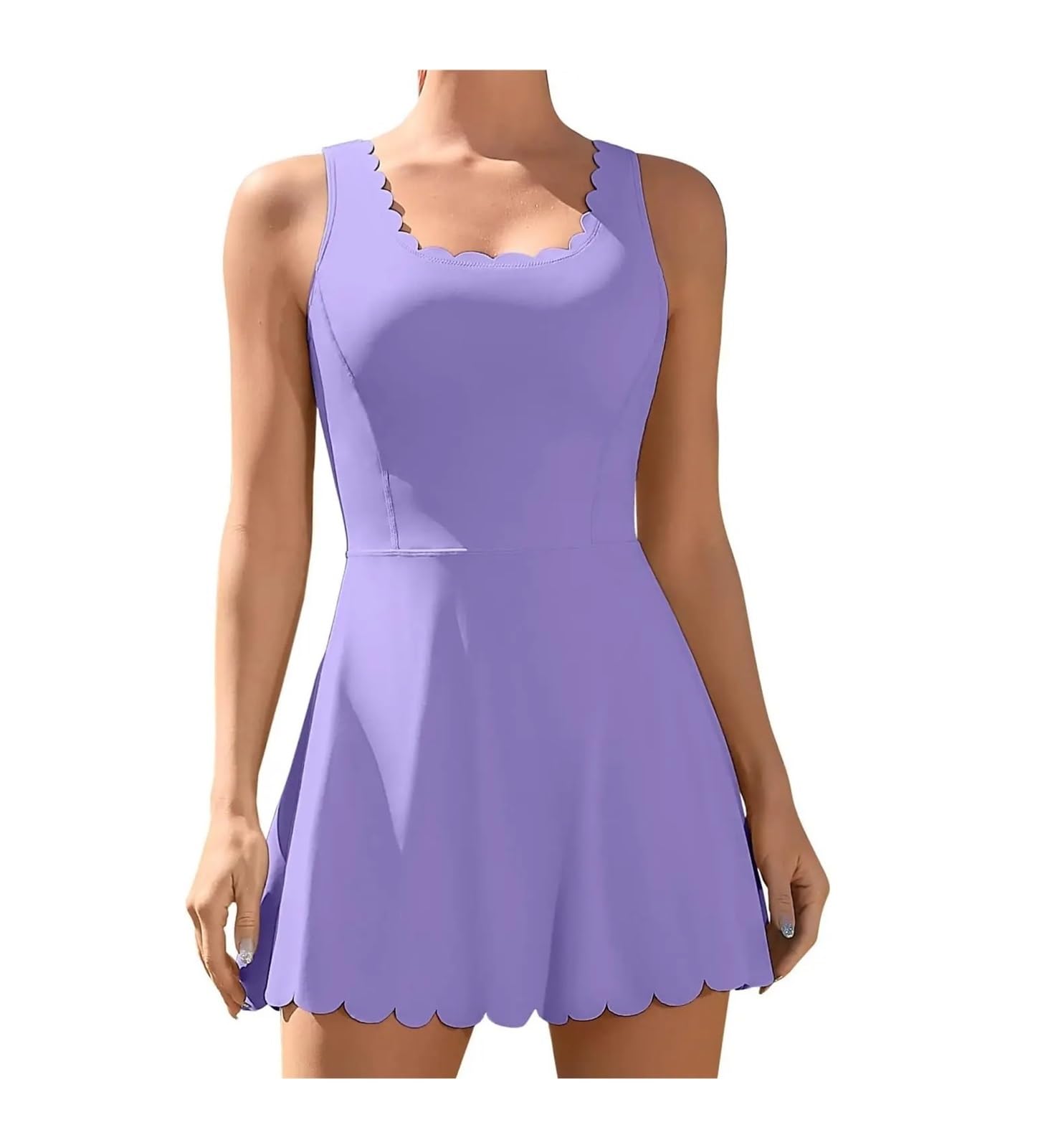 Vestito Tennis Donna Abito da Tennis da Donna con Scollo Smerlato, Design Imbottito con Retro A V, Pantaloncini Separati con Due Tasche Laterali. Abito da Golf(Purple,M)