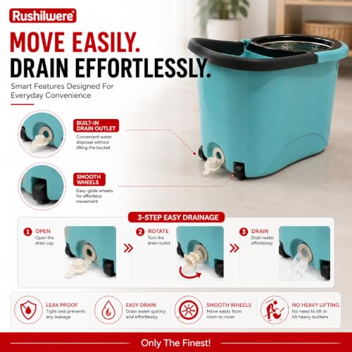 Image of 360 Spin Mop with Bucket for Floor Cleaning | Magic Mop Set with Wheels, Wringer & Microfiber Refill | Stainless Steel Handle Floor Cleaning Mop for Home, Tiles & Wooden Floors (Blue)