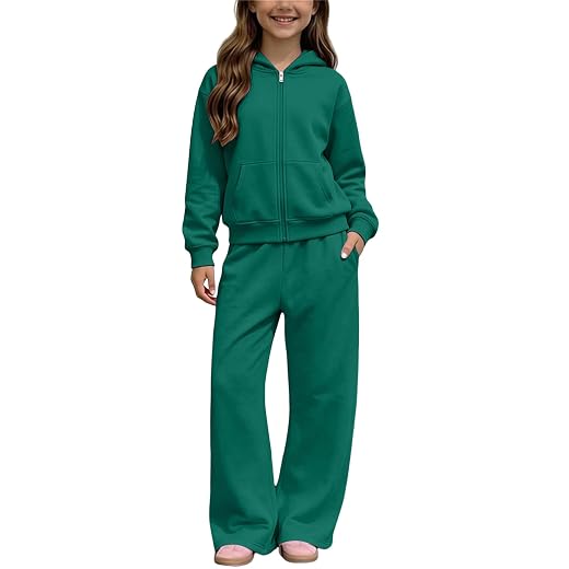 Girls Sweatsuit Fall Winter Kid Zip Up Hoodie And Sweatpants Set 5-14 Years