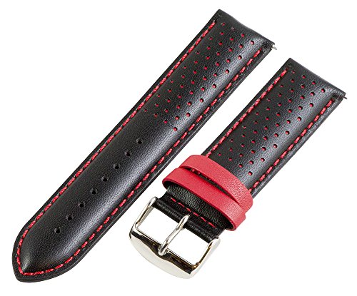 Clockwork Synergy, LLC 18mm Rally Perforated Smooth Black/Red Leather Interchangeable Watch Band Strap