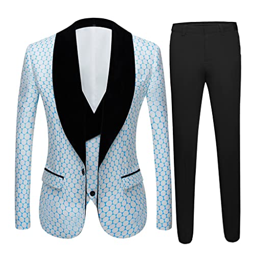 3 Piece Men's Wedding Suit 3 Piece Polka Dot Print Slim Fit Stand Up Tuxedo Best Men's Breasted Waistcoat