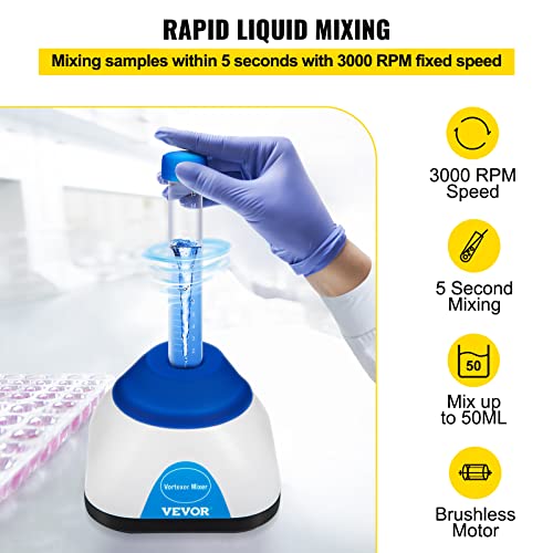 Image of VEVOR Vortex Mixer, 3000RPM Mini Vortex Mixer Shaker, Touch Function Scientific Lab Vortex Shaker, Mix Up to 50ML, 6mm Orbital Diameter for Test Tube, Tattoo Ink, Nail Polish, Eyelash Adhesives, Paint