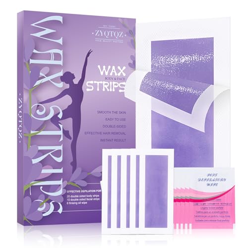 Wax Strips for Hair Removal - 60 Count (40 Body + 20 Face Strips)...