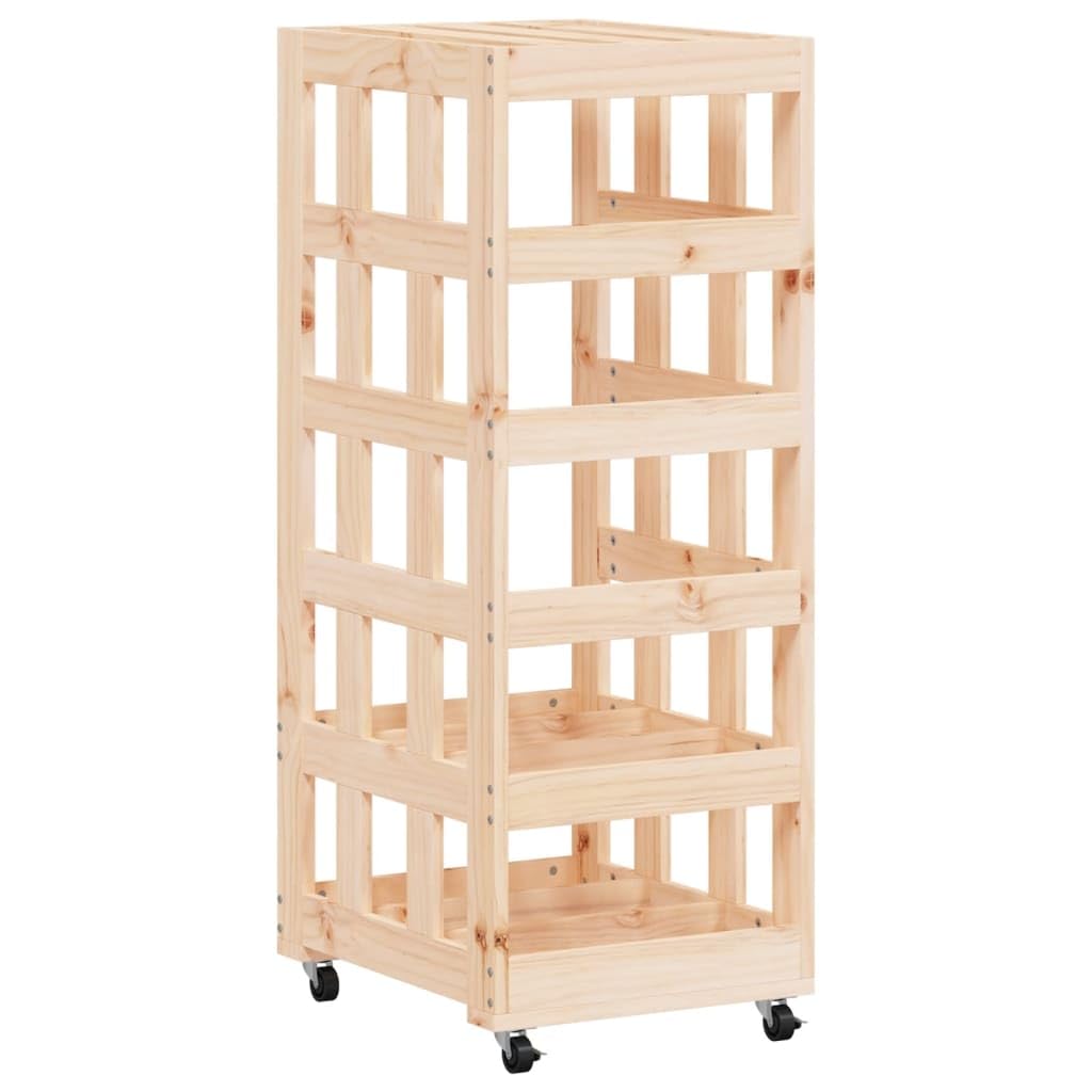 Kaminholzregal mit Rollen 40x49x110 cm aus massivem Kiefernholz für trockene Brennholzlagerung, ideal für Ofen, Kamin, Garten, Terrasse, innen und außen, mit praktischem Transportgestell