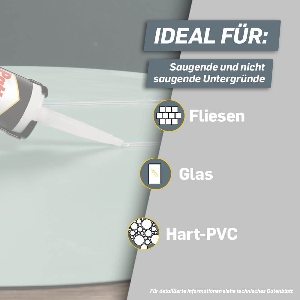 Pattex Kleben statt Bohren Kristallklar, Montagekleber für kristallklare Verklebungen, Baukleber für alle Materialien, Universalkleber für innen & außen, 3x290g