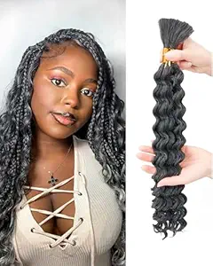 Deep Wave Bulk Braiding Hair-Wet and Wavy Human Salt and Peper Braiding Hair,20 Inches 2 Bundles No Weft Bohemian Curly Hair Bundle for DIY(20"-2 Bundles,Gray)