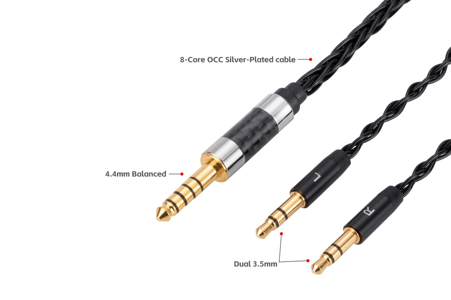Câble de rechange symétrique à 8 fils OCC de 4,4 mm vers double 3,5 mm - Avec OCC plaqué argent - Compatible avec les casques Sundara, Arya, Ananda et WM1A, NW-WM1Z, PHA-2A, HiFi Upgrade (1,3 m)