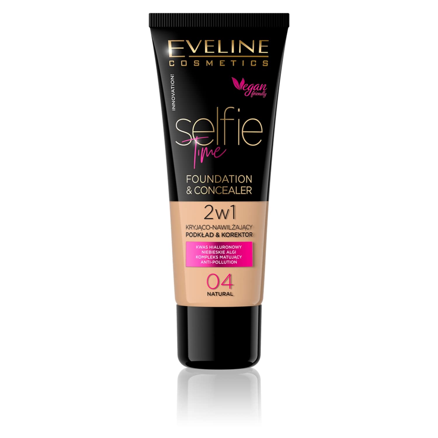 Eveline Cosmetics Selfie Time Hydrating Concealer & Foundation No 04 Natural - Restorative Coverage, Hyaluronic Acid, Vitamin E, Blue Algae - 30 ml