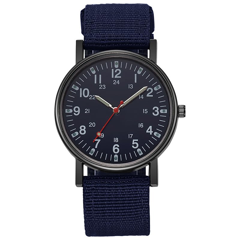 carl vinson® Men’s Luminous Sports Quartz Watch | 40mm Round Dial | Canvas Strap Outdoor Wristwatch - Blue
