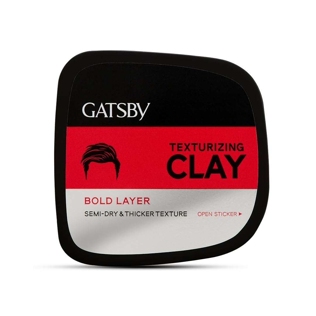 Gatsby Texturizing Clay - Bold Layer | Hair Styling Clay For Strong Textured Finish Casual-Messy Hairstyle | Natural Shine Look | Super High Setting Power | Hair Wax For Men | 73gm