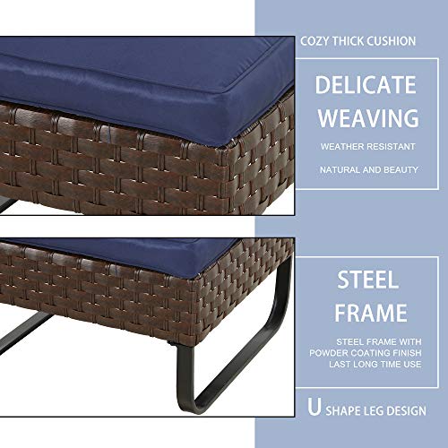 Image of LOKATSE HOME 2 Pieces Patio Ottoman for Garden Yard Deck Poolside, Blue