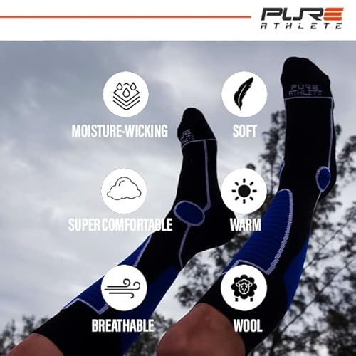 Pure Athlete Midweight Ski Socks - Warmest Winter Thermal Socks For Men Women Skiing Snowboarding Hiking Hunting (M, Black/Grey) #TOP4