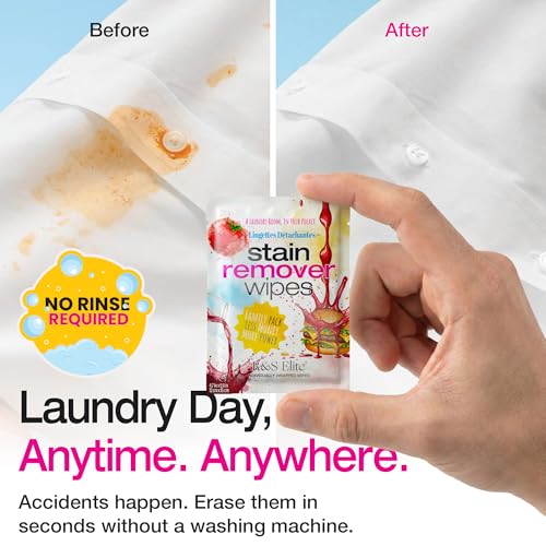 Image of Stain Remover Wipes, 100 Count, Individually Wrapped, Instant Stain Remover | For clothes, fabric & jackets, No-rinse cleaner, Portable for travel, purse & diaper bag, Removes grease, food & more