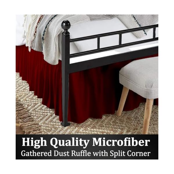   Ruffled-Bed-Skirt-with-Split-Corners-Burgundy-Queen-14-Inch-Drop-Bedskirt-Hotel-Quality-Brushed-Microfiber-Wrinkle-Free-Dust-Ruffle-Bed-Skirt-Queen-Size